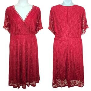 Pinup Fashion Laced V-Neck Short Sleeve Knee Length Dress Size 26W